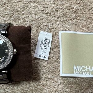 Michael Kors Silver and Black Crystal-Trim Bracelet Watch